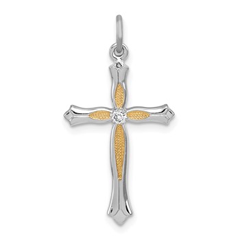 Sterling Silver Platinum-plated & Vermeil CZ Cross Pendant
