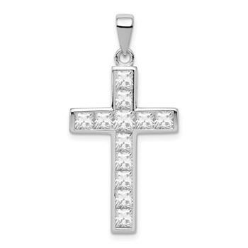 Sterling Silver Rhodium-plated CZ Cross Pendant
