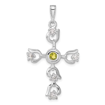 Sterling Silver Green & Clear CZ Cross Pendant
