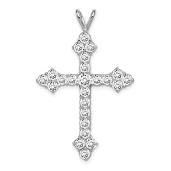 Sterling Silver Rhodium-plated CZ Cross Pendant
