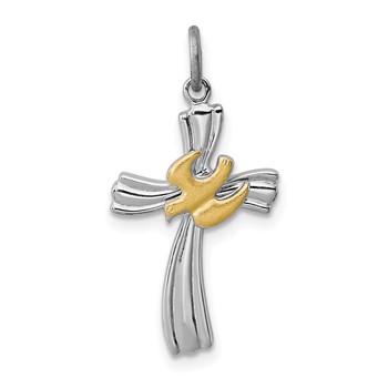 Sterling Silver Platinum-plated & Vermeil Dove Cross Charm