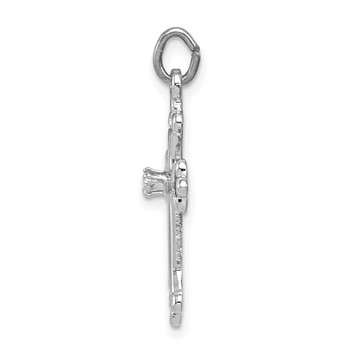 Sterling Silver Platinum-plated Budded Cross w/CZ Charm — alternate view