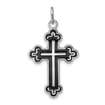 Sterling Silver Platinum-plated Enameled Cross Pendant