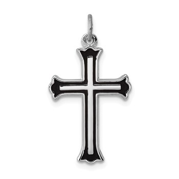 Sterling Silver Platinum-plated Enameled Cross Charm