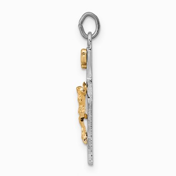 Sterling Silver Platinum-plated Gold-tone INRI Crucifix Charm — alternate view