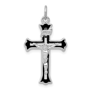 Sterling Silver Platinum-plated Enameled INRI Crucifix Charm