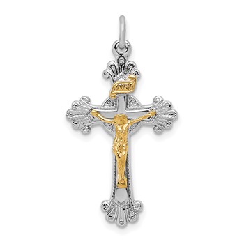 Sterling Silver Platinum-plated & Vermeil INRI Crucifix Charm