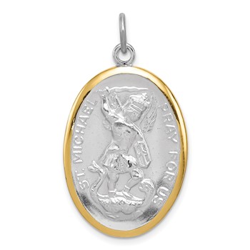 Sterling Silver Reversible Platinum-plated & Vermeil St. Michael Medal