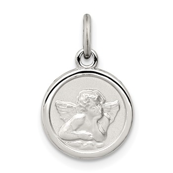 Sterling Silver Platinum-plated Angel Medal Charm