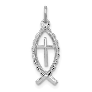 Sterling Silver Platinum-plated Ichthus Fish Charm