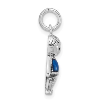 Sterling Silver Polished & Antiqued Blue Enameled Boy Charm — alternate view