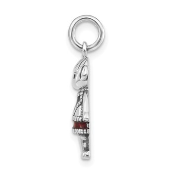 Sterling Silver Polished & Antiqued Red & Black Enamel Girl Charm — alternate view