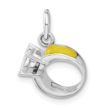 Sterling Silver Rhodium-plated & Yellow Enameled Ring Charm