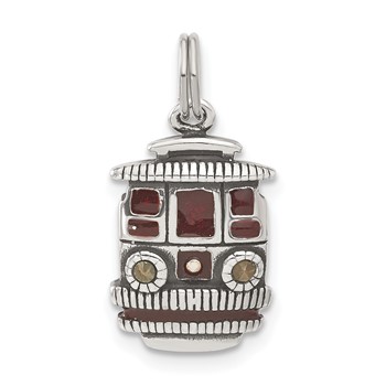 Sterling Silver Maroon Enameled Marcasite Trolley Charm
