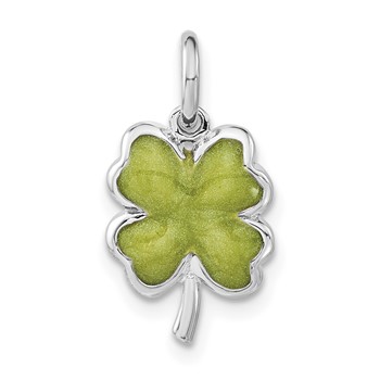 Sterling Silver Polished Green Enamel 4 Leaf Clover Charm