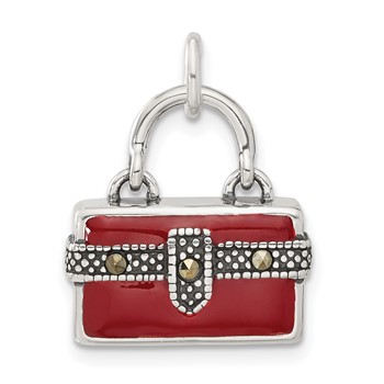 Sterling Silver 3D Enameled Marcasite Purse Charm