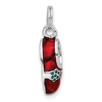 Sterling Silver 3-D Polished Blue & Red Enameled Shoe Charm — alternate view