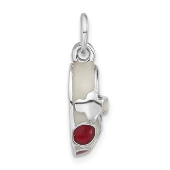 Sterling Silver 3-D Red & White Enameled Shoe Charm — alternate view