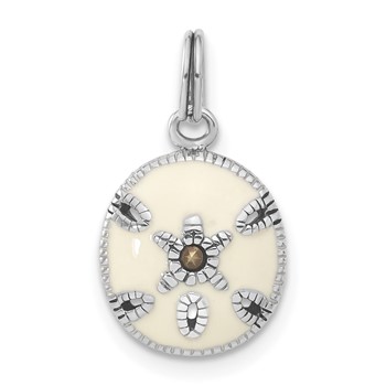 Sterling Silver Marcasite & White Enameled Sanddollar Charm