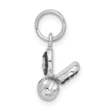 Sterling Silver 3-D Black & Clear CZ Enameled Bee Charm — alternate view