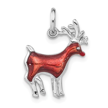 Sterling Silver Polished Brown & Red Enameled Reindeer Charm