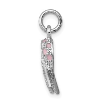 Sterling Silver Rhodium-plated Enameled Pink Ribbon Charm — alternate view