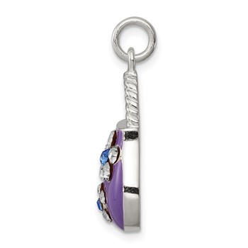 Sterling Silver Rhodium-plated Purple Enameled CZ Purse Charm — alternate view