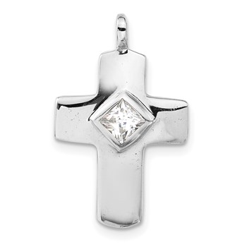Sterling Silver Polished CZ Cross Pendant