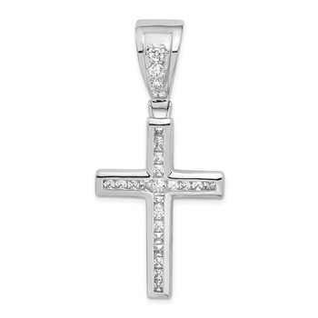 Sterling Silver Rhodium-plated CZ Cross Pendant