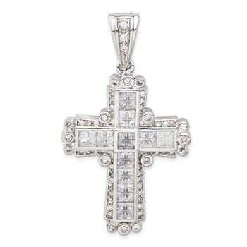 Sterling Silver Polished CZ Cross Pendant