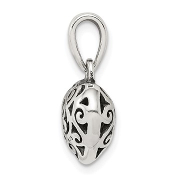Sterling Silver Antique Filigree Puff Heart Pendant — alternate view
