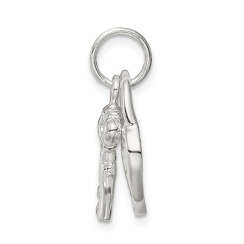 Sterling Silver Rhodium-plated Heart & Key Charm — alternate view