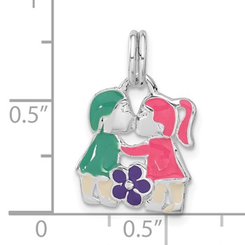 Sterling Silver Enameled Girl & Boy Kissing Charm — alternate view