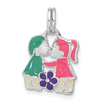 Sterling Silver Enameled Girl & Boy Kissing Charm