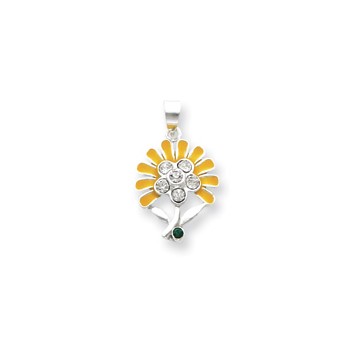 Sterling Silver Enameled & Crystal Flower Pendant