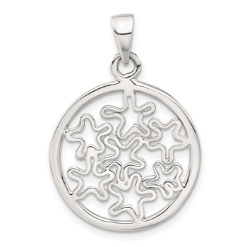 Sterling Silver Polished Floral Circle Pendant