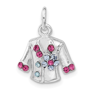 Sterling Silver Blue & Pink Crystal Flower Jacket Charm