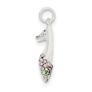 Sterling Silver Pink & Green CZ High Heel Shoe Charm