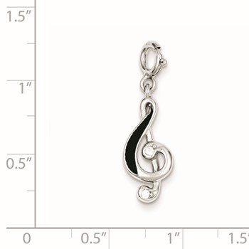 Sterling Silver Rhodium-plated Red Enameled Treble Clef Charm — alternate view