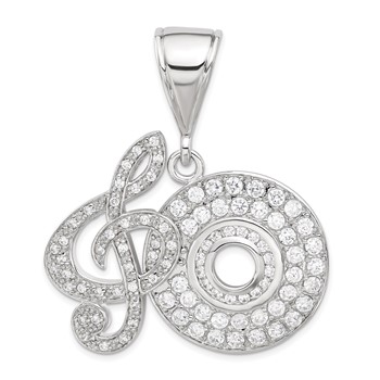 Sterling Silver CZ Musical Note and CD Pendant