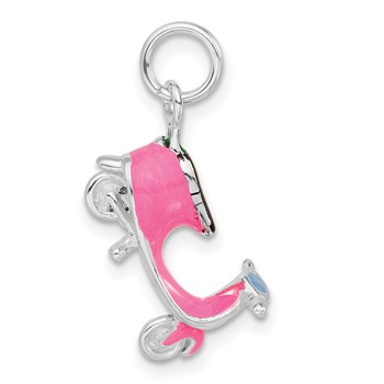 Sterling Silver 3-D Polished Multicolor Enamel Motor Scooter Charm — alternate view