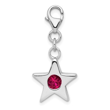 Sterling Silver Rhodium-plated July CZ Birthstone Star Charm