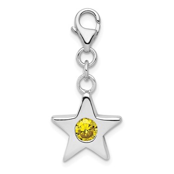 Sterling Silver Rhodium-plated November CZ Birthstone Star Charm