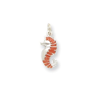 Sterling Silver Orange Enameled Seahorse Charm
