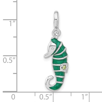 Sterling Silver Green CZ & Enamel Seahorse Charm — alternate view