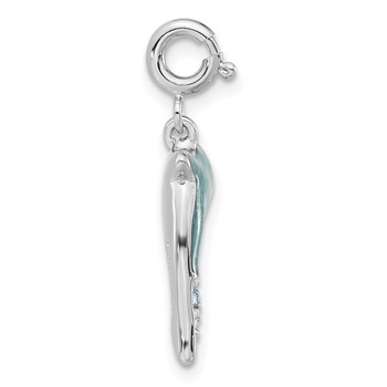 Sterling Silver Blue Enameled & CZ Dolphin w/ Spring Ring Clasp Charm — alternate view