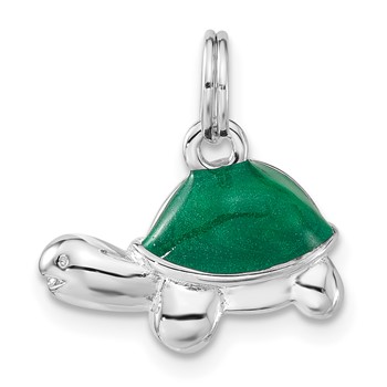 Sterling Silver Polished Green Enameled Turtle