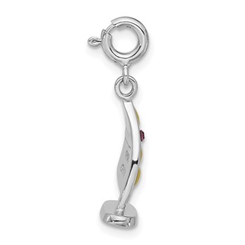 Sterling Silver Enameled & Pink Crystal Sail Boat Spring Ring Charm — alternate view