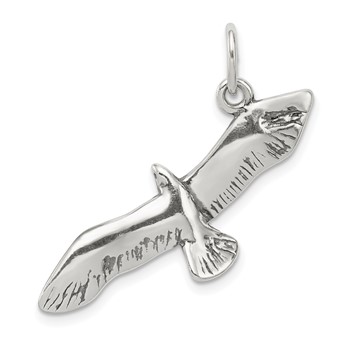 Sterling Silver Antiqued Wing Spread Seagull Charm