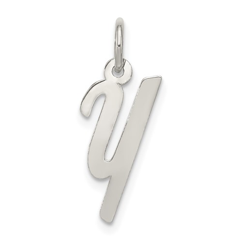 Sterling Silver Rhodium-plated Small Script Letter Y Initial Charm